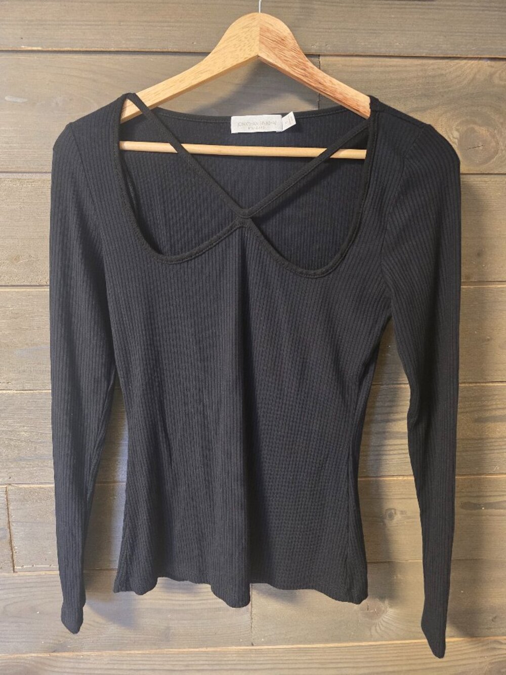 JONATHAN SIMKHAI STANDARD Diara Shaping Rib Long Sleeve Cutout Top Size Small